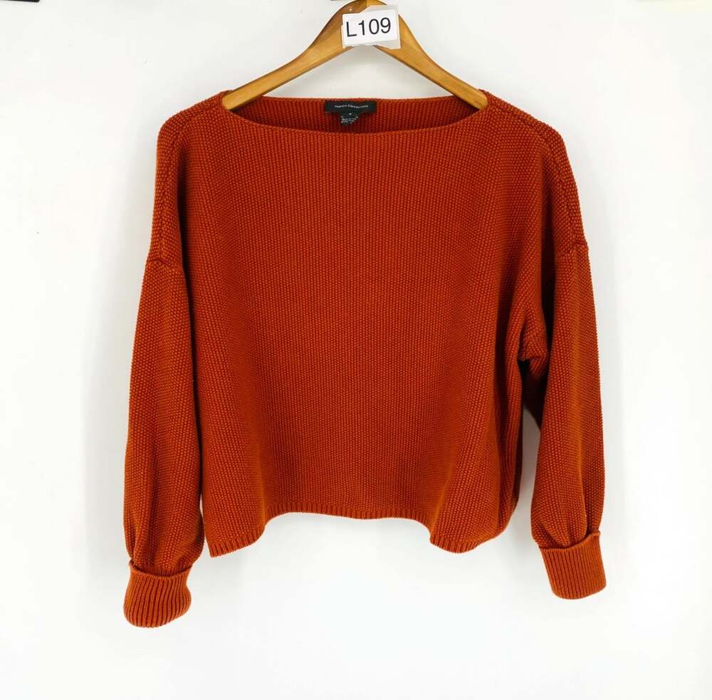 French Connection Burnt Orange Crop Sweater Small Boxy Boat Neck Fall Knit